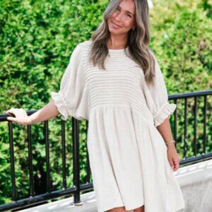 Stay Awhile Textured Mini Dress - Natural NWT SMALL